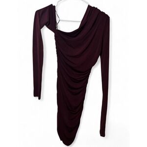 The Andamane Burgundy One Shoulder Ruched Mini Dress Size 40